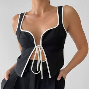 Commense Contrast Trim Tie Top